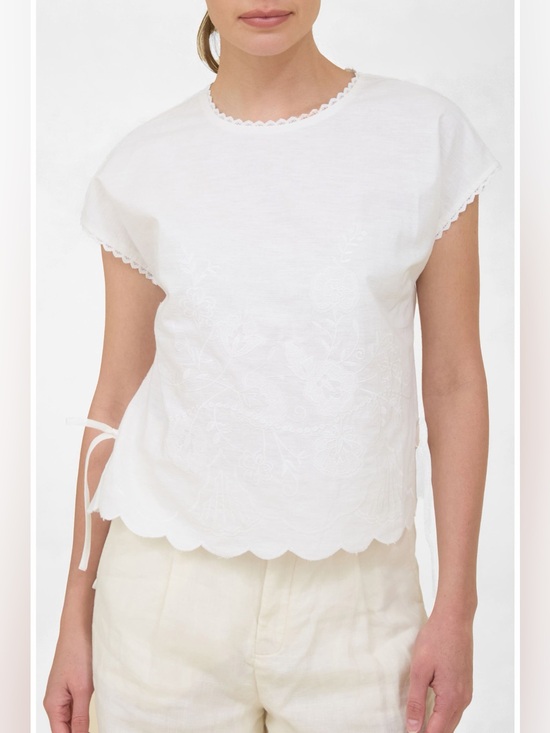 NIC+ZOE Tops - Zoe and Claire Embroidered Linen Cotton Top White Scallop Trim Size L NWT